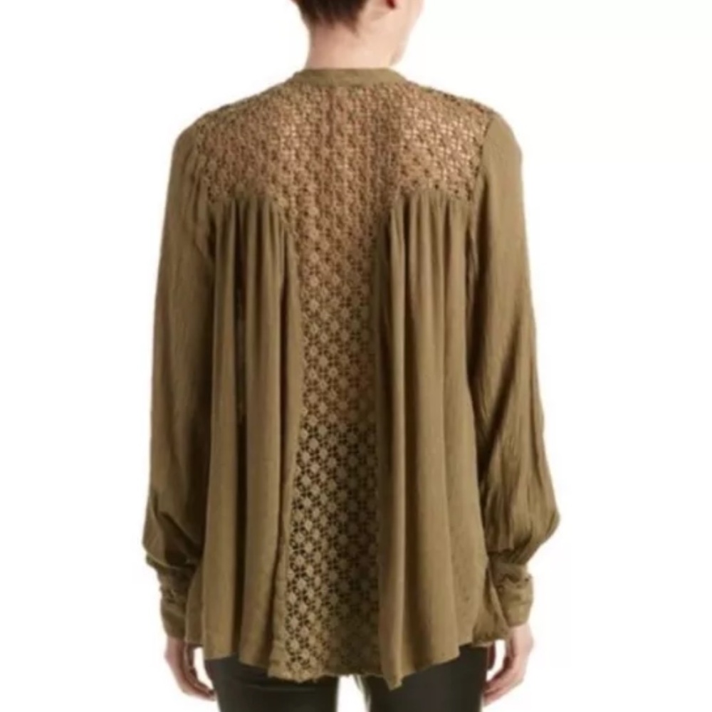 NWT Free People The Best Button Down Green Gauzy Open Weave Blouse Sz XS Z182-22